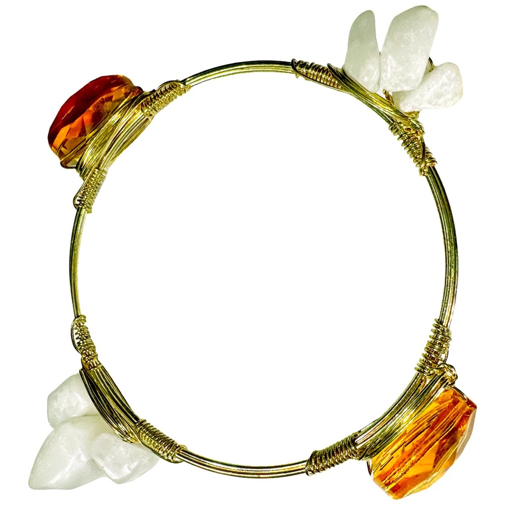 Bourbon & Bowties Faceted Amber Glass & Milky Quartz Bangle Bracelet - Picture 6 of 6